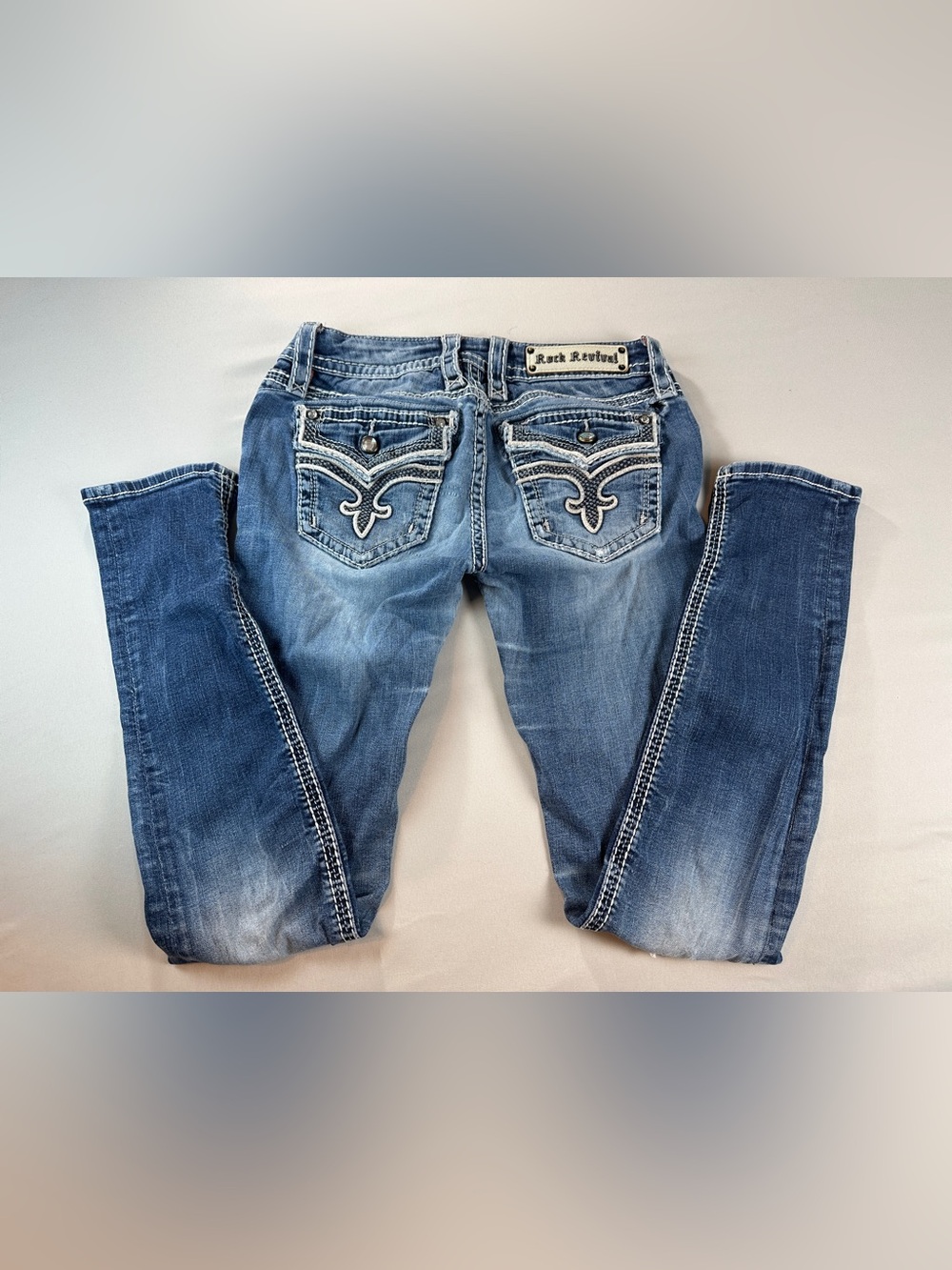 Rock Revival Women's Jeans 28 Ena Skinny Distressed Flap Pocket Y2K Destroyed